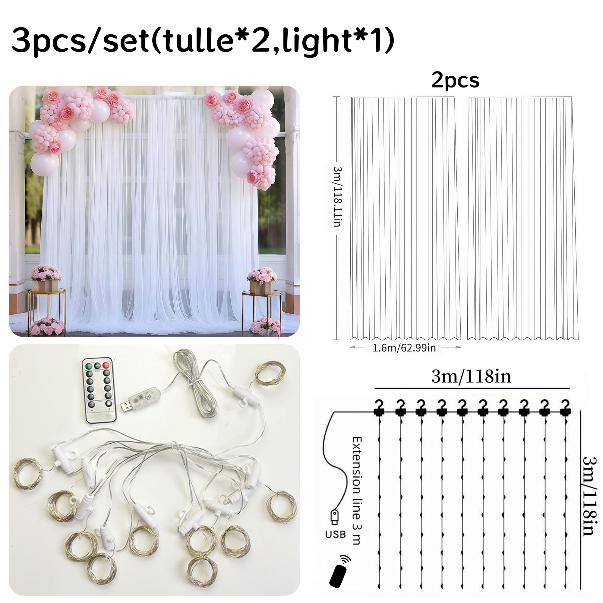 3pcs/set Tulle Backdrop Curtai - Photography Lighting Options ulasan dan harga